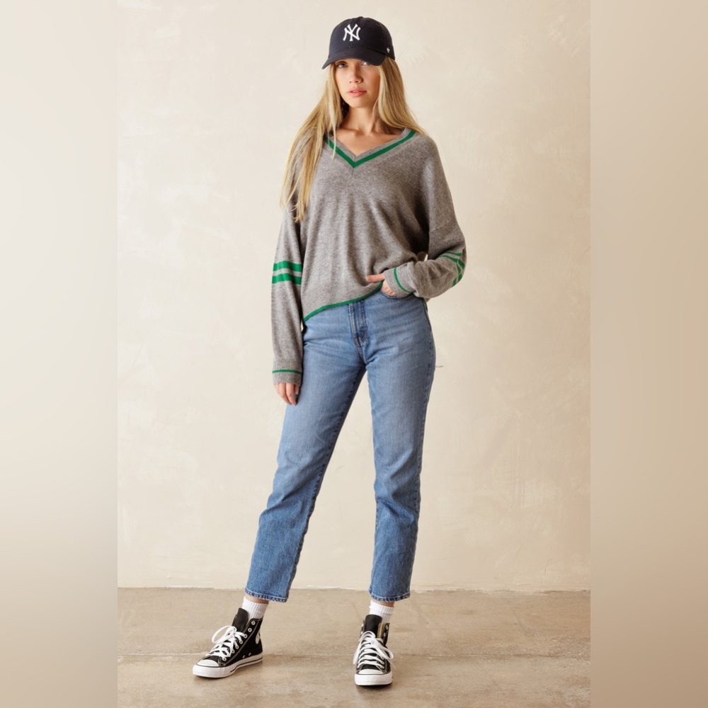 27 Miles Malibu Gray and Green V-Neck Sweater